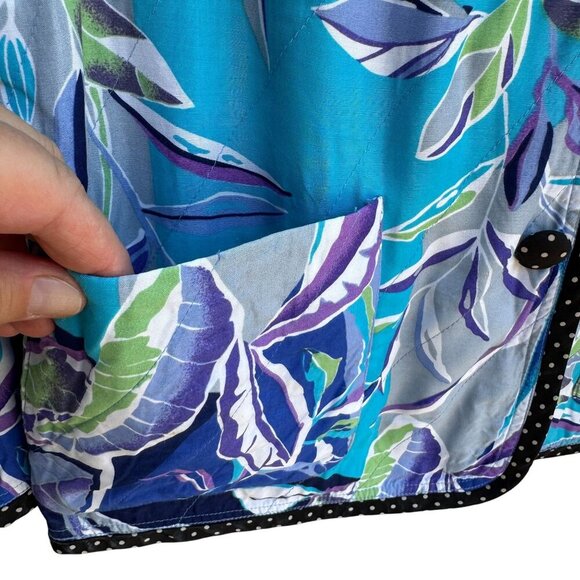 Koos Of Course Vintage Womens Reversible Blue Floral Silk Button Jacket Blazer S - Picture 6 of 11